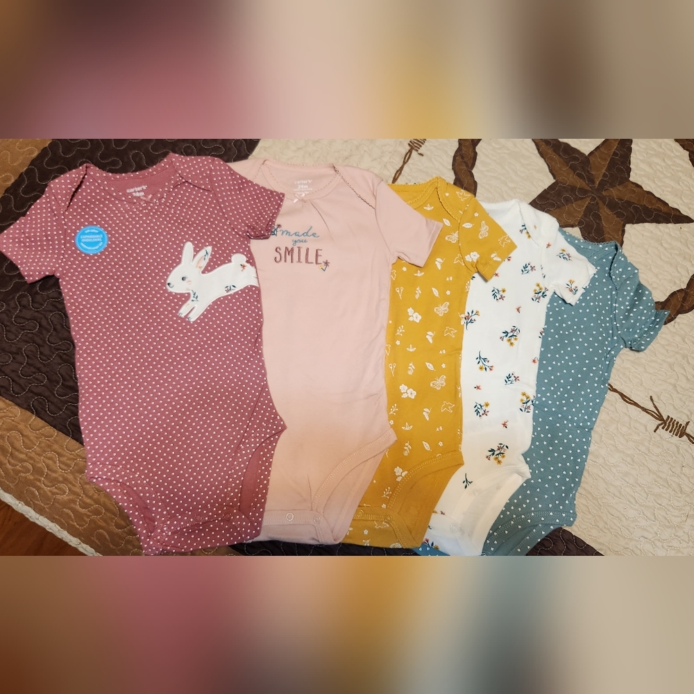 Lot of New Carter's Babygirl shortsleeve bodysuits. Sz 24months
